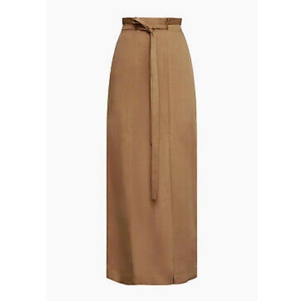 BCBGMAXAZRIA Paper Bag Tie-Waist Midi Maxi Skirt Slits Chestnut XS